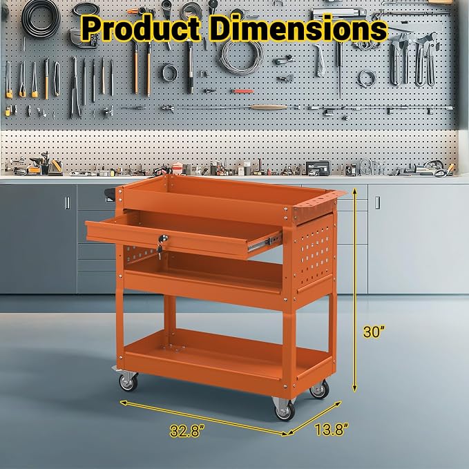3 Tier Rolling Tool Cart on Wheels, 550 LBS Tool Cart - Image 5