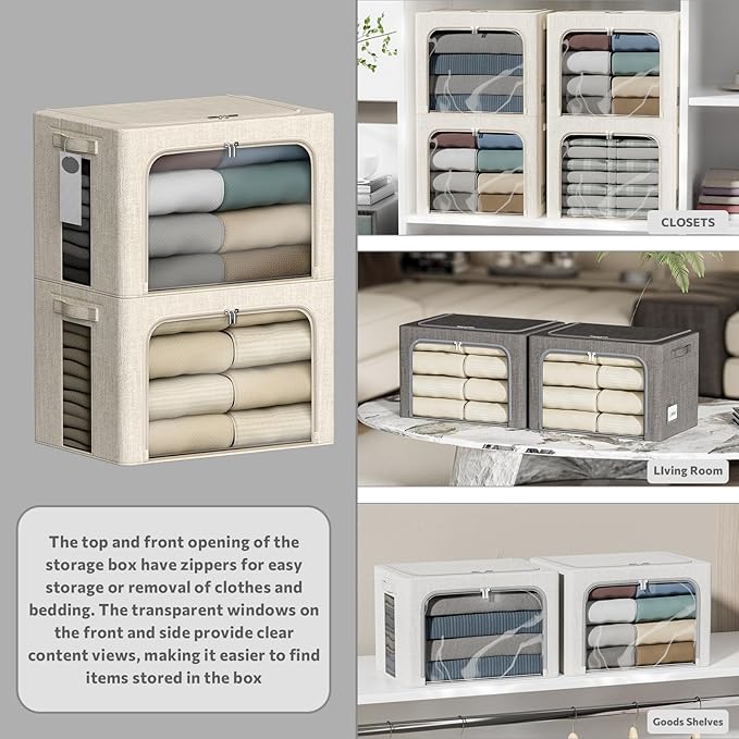 4 Pack Clothes Storage Bins - 22L Stackable Storage Box with Lid，Foldable - Image 2