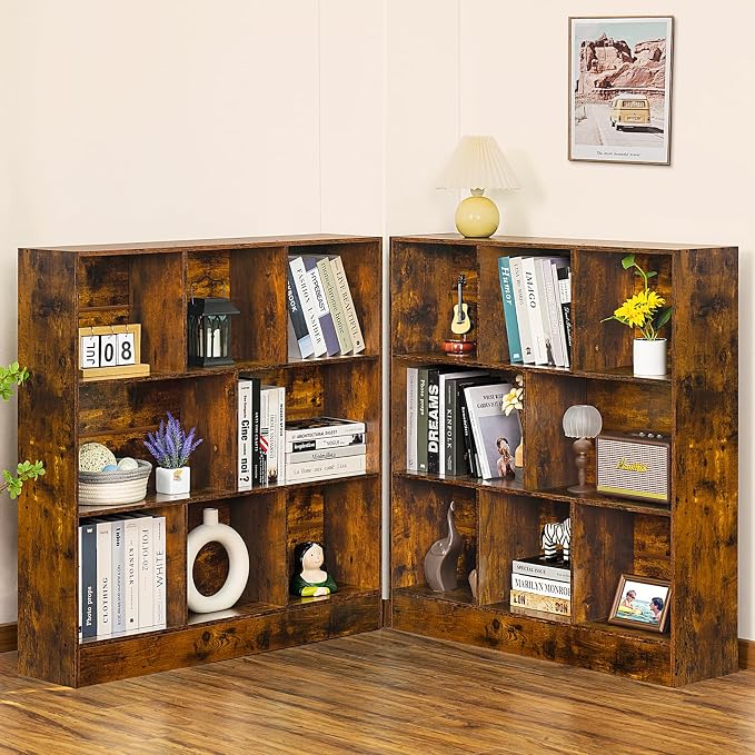 LEYAOYAO 8 Cube Bookshelf with Base, 3 Tier Mid-Century Modern Brown Bookcase - Image 8