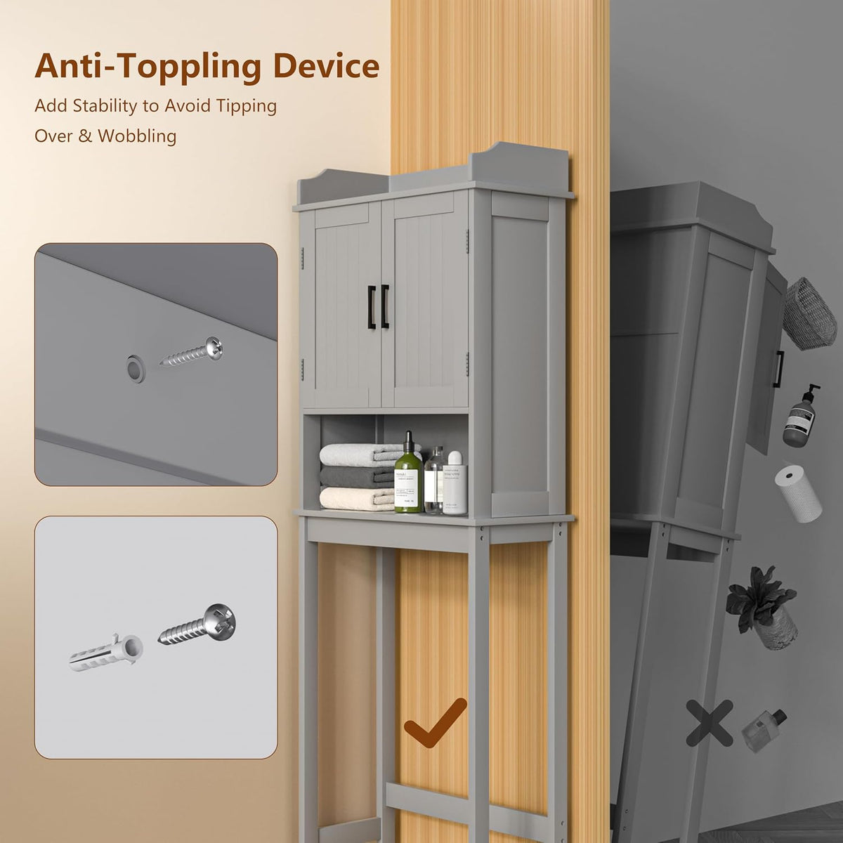 BlueWish Over The Toilet Cabinet, Bathroom Over Toilet Storage with