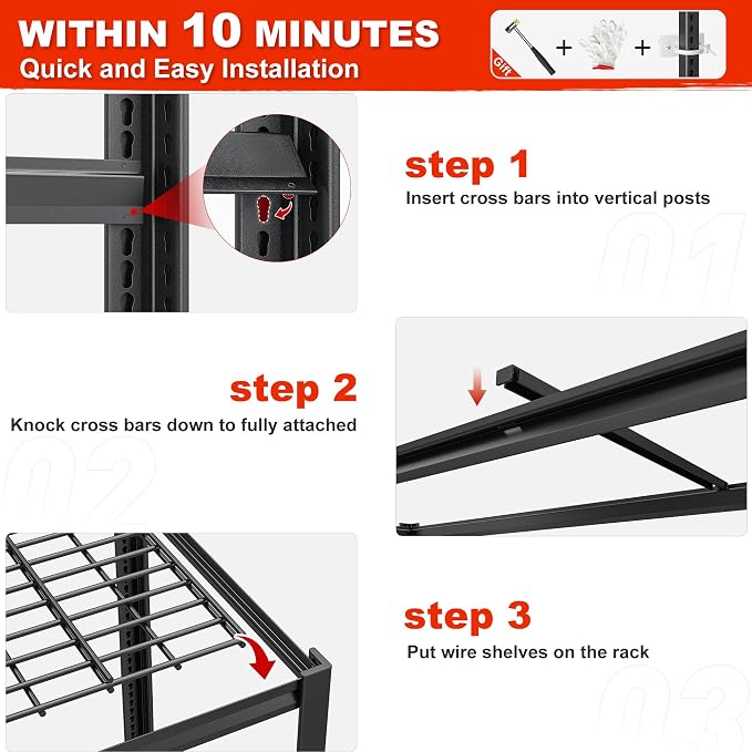 REIBII 55.2'' W x 78.2'' H x 26'' D, 5-Tier Metal Garage Shelving Units - Image 7