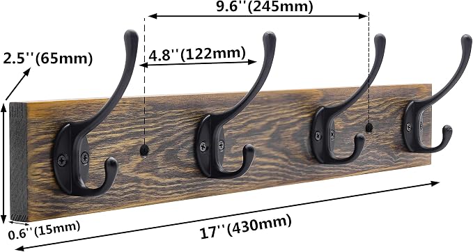 IBosins Wall Mounted Coat Rack, Entryway Hanging, Metal Wood Rack - Image 3