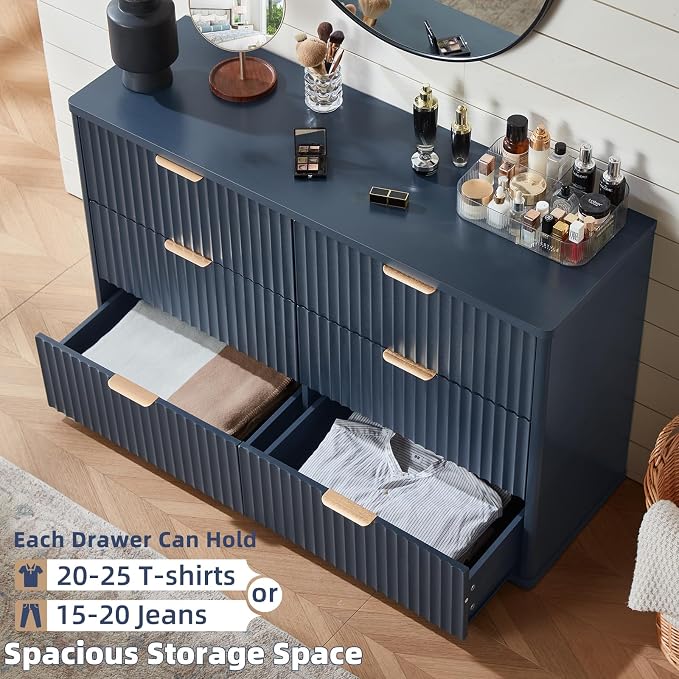 LEYAOYAO Fluted 6 Drawers Dresser Set of 2, Curved Profile Design, Dresser TV - Image 7