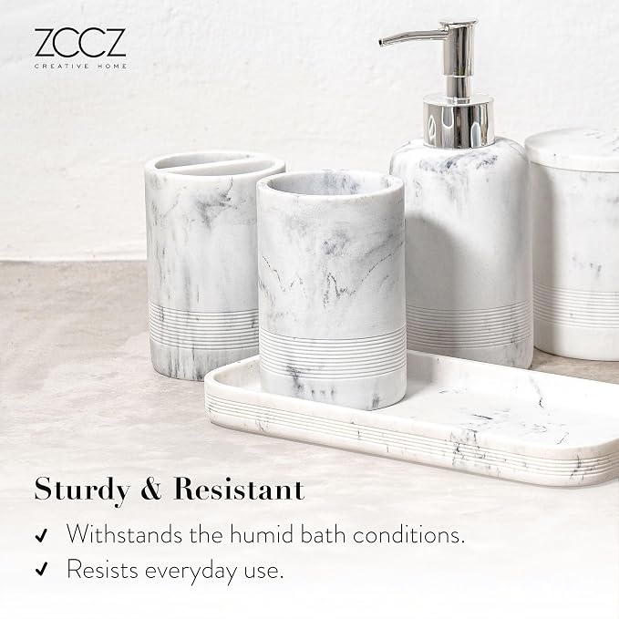 ZCCZ White Marble Bathroom Accessories Set 6 Pieces - Image 4