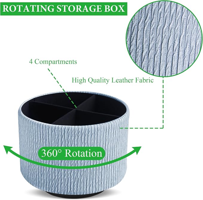 Round Leather Art Supply Organizer, Remote Control Holder, 360 Degree Spinning - Image 3