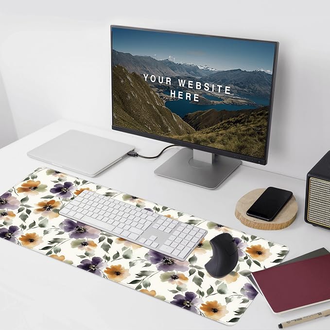 Watercolor Floral Large Mouse Pad, Gaming Keyboard Desk Pad, Extended Mouse Mat - Image 6