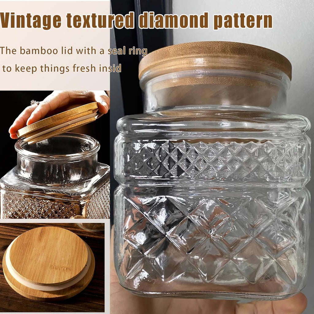 Viovian 38 oz Square Glass Storage Jars with Airtight Lids and Spoon