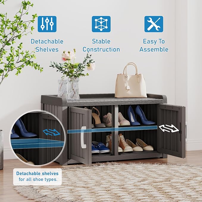 KAMABOKO Shoe Storage Cabinet Waterproof UV-Resistant, Entryway Storage Bench - Image 8