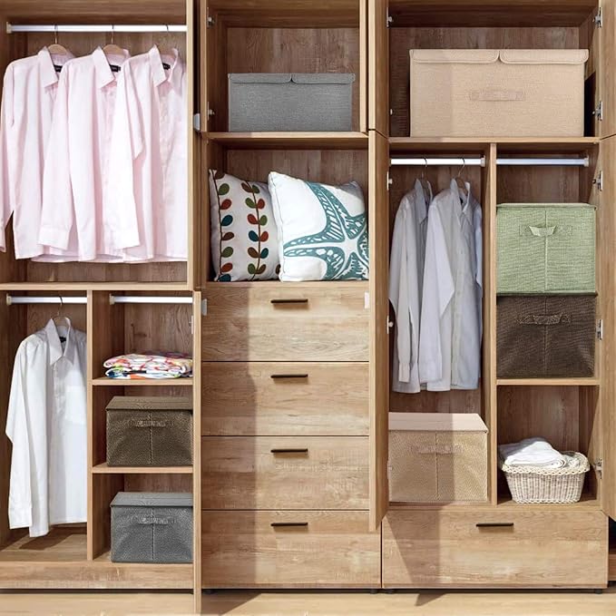 2 Pack Storage Boxes with Lids and Handles, Collapsible Linen Storage Bins - Image 5