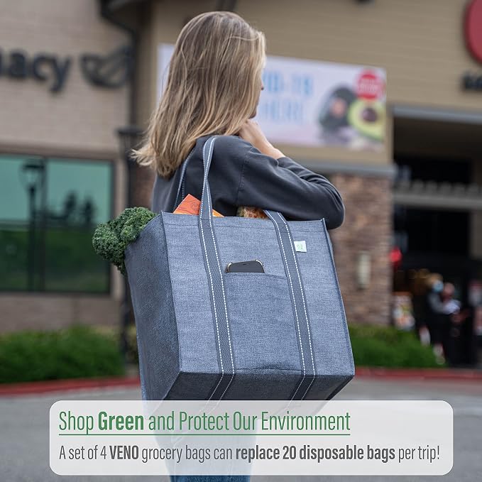 VENO 4 Pack Reusable Grocery Bags, Heavy-Duty Shopping Bags - Image 7