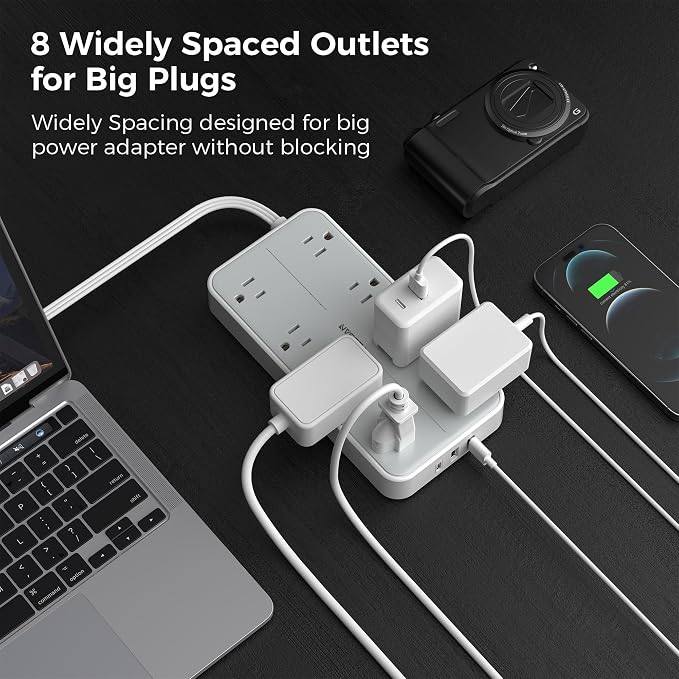 Flat Plug 15 FT Extension Cord, TESSAN Surge Protector Power Strip - Image 3
