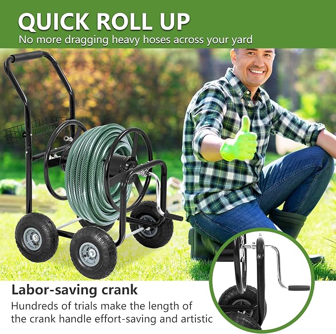 Hose Reel Hold Up To 300 Ft Heavy Duty Garden Hose Reel Sturdy Water Hose Reel - Image 5