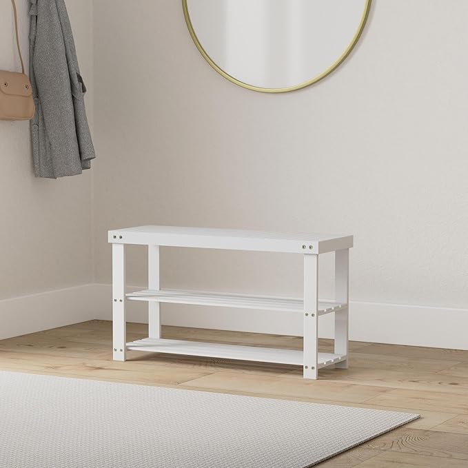 SMIBUY Bamboo Shoe Rack Bench, 3-Tier Shoe Organizer Storage Shelf - Image 2