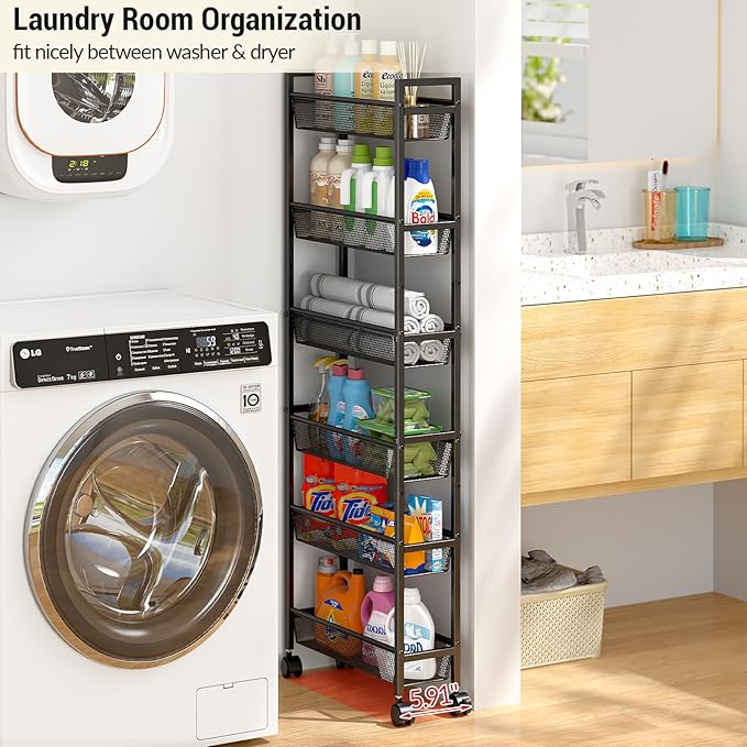 6 Tier Slim Storage Cart, Narrow Cart - Image 4