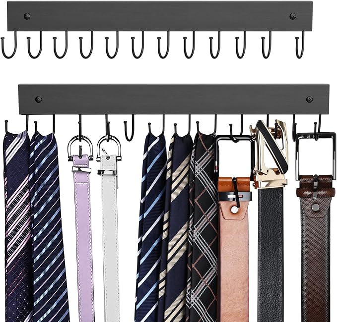 Belt Hanger Wall Mounted, Wooden Belt Organizer 2 Pack Max 24 Storage Capacity by HAILMAJOR
