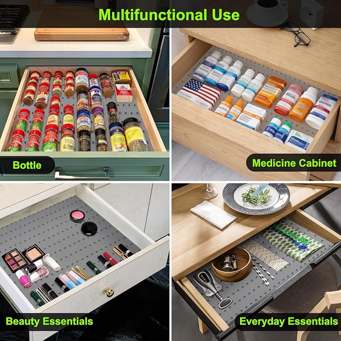 Gosmol Spice Drawer Organizer insert, Adjustable & Non-Slip Silicone Spice - Image 7