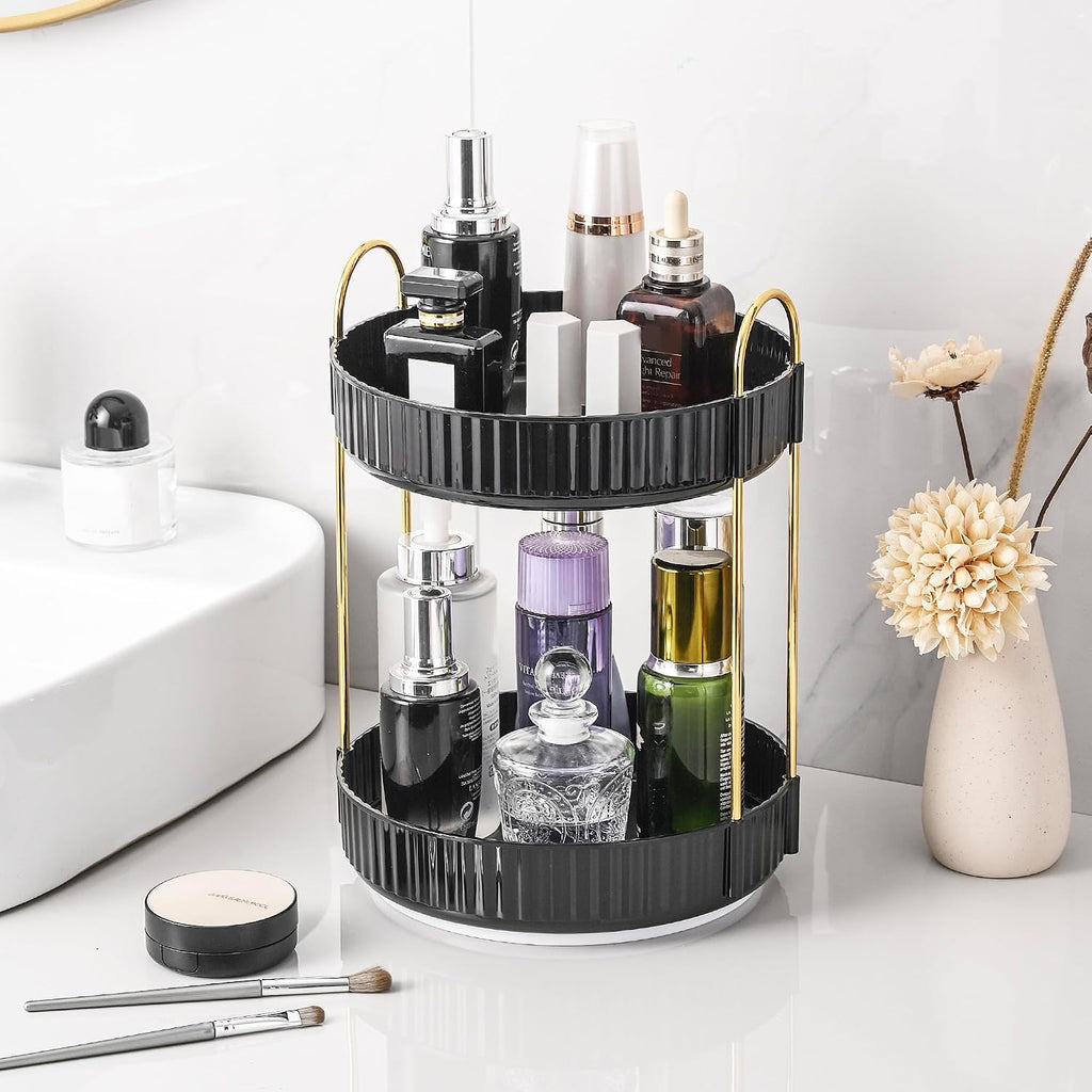 Aveniee Rotating Makeup Organizer, 2-Tier Black Vanity Storage