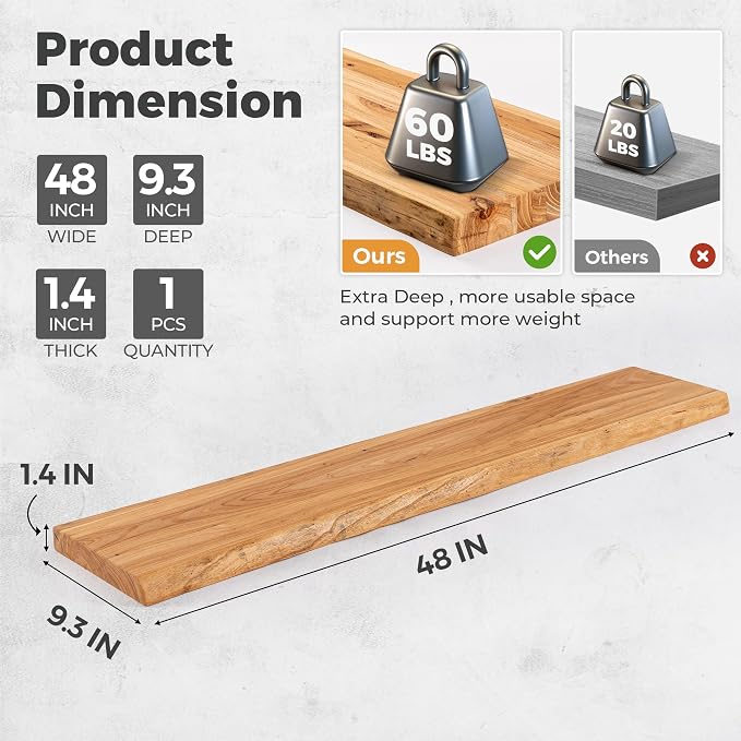 RICHFOCUS Live Edge Elm Floating Shelves - Image 3