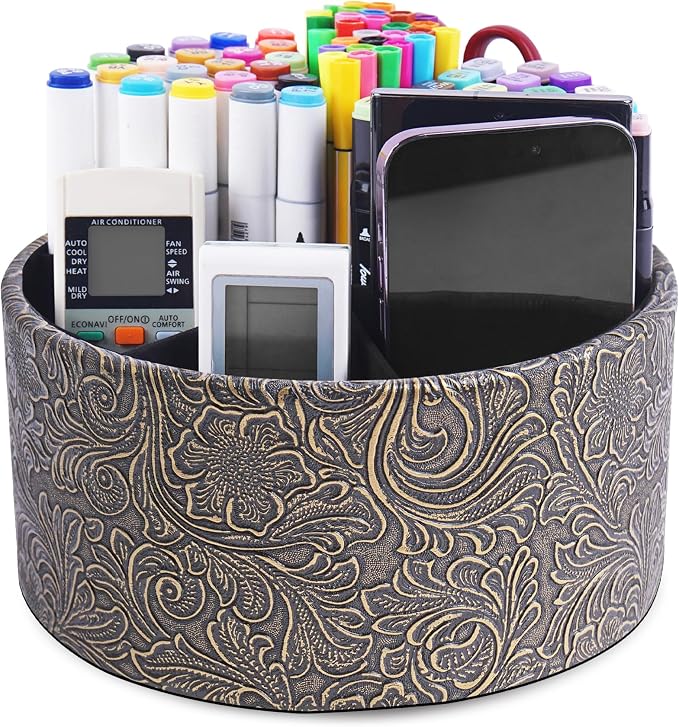 lizimandu Remote Control Holder, 360°Spinning PU Leather Desk TV Remote Caddy by LIZIMANDU