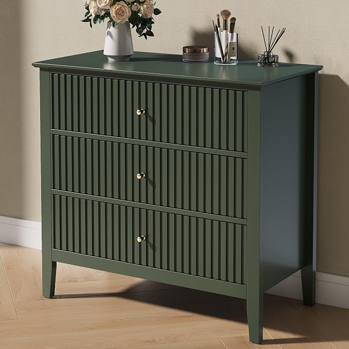 RoyalCraft Green Fluted 3 Drawer Dresser, 32 inch Wide Dresser Nightstand by Bringyoubetterlife