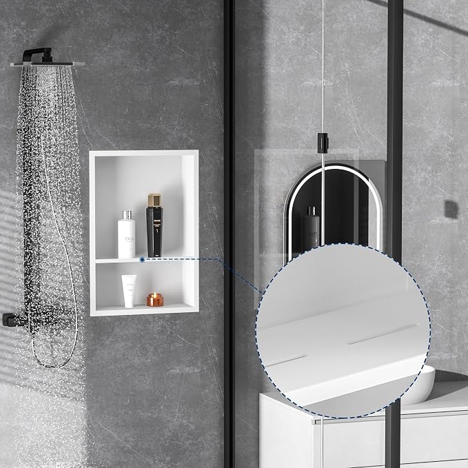 Stainless Steel Shower Niche 18" X 12", No Tile Needed Wall Niche Double Shelves - Image 5