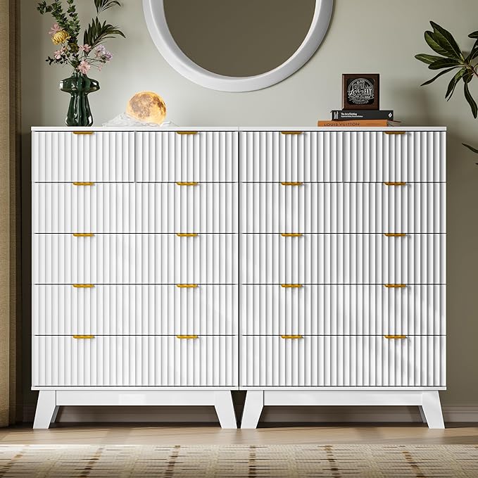 46" Tall Dresser for Bedroom, 6-Drawer Fluted Chest of Drawers, Modern Wood - Image 7
