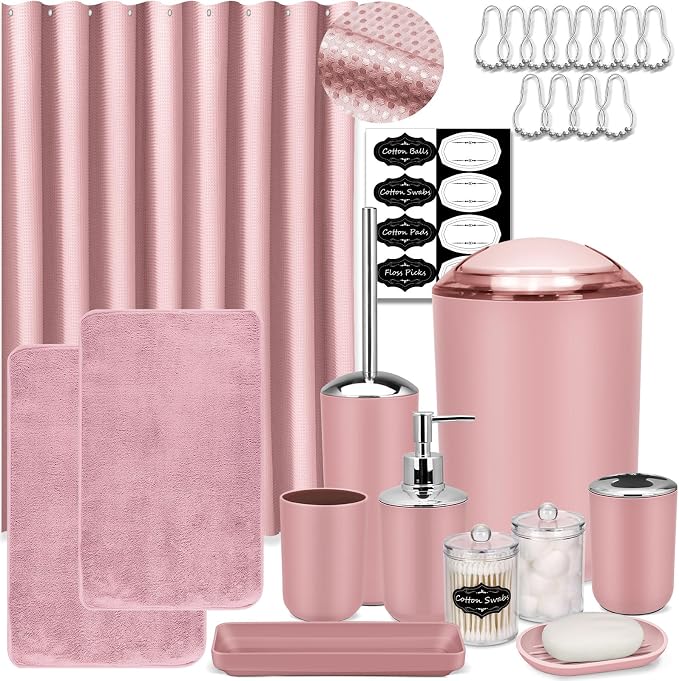 IMAVO Pink Bathroom Accessories, Non Slip Super Absorbent Rugs and Waterproof by IMAVO