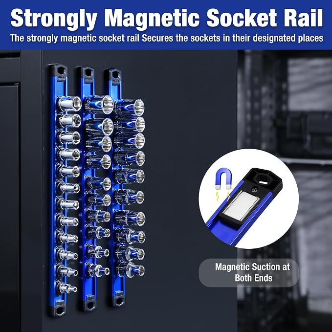WORKPRO Magnetic Socket Organizer, 3/8-Inch Drive Aluminum Alloy Socket Rail - Image 9