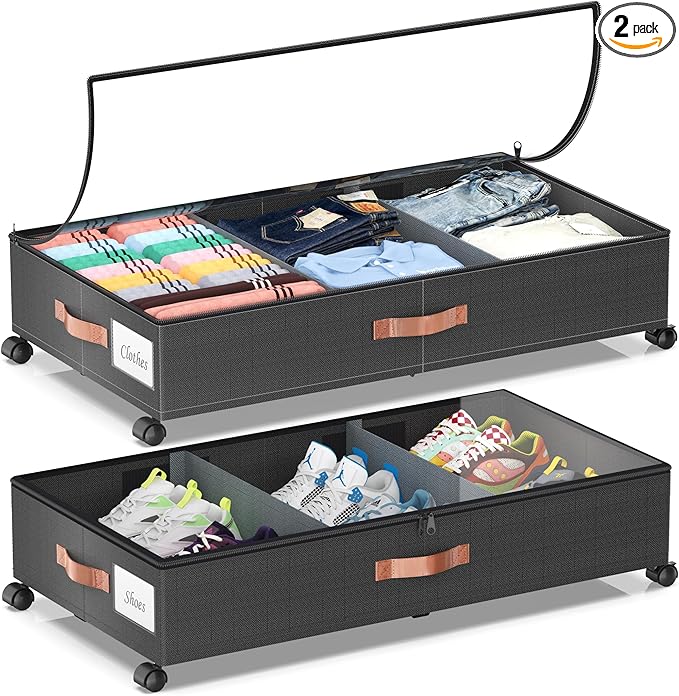 Under Bed Storage with Wheels, 2 Pack Under Bed Storage Containers with by Unknown