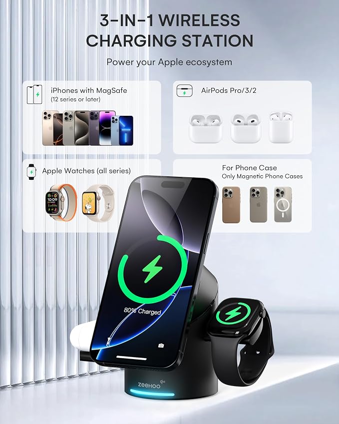 ZEEHOO 3 in 1 Charging Station for Apple Devices, Mag-Safe Charger Stand - Image 4