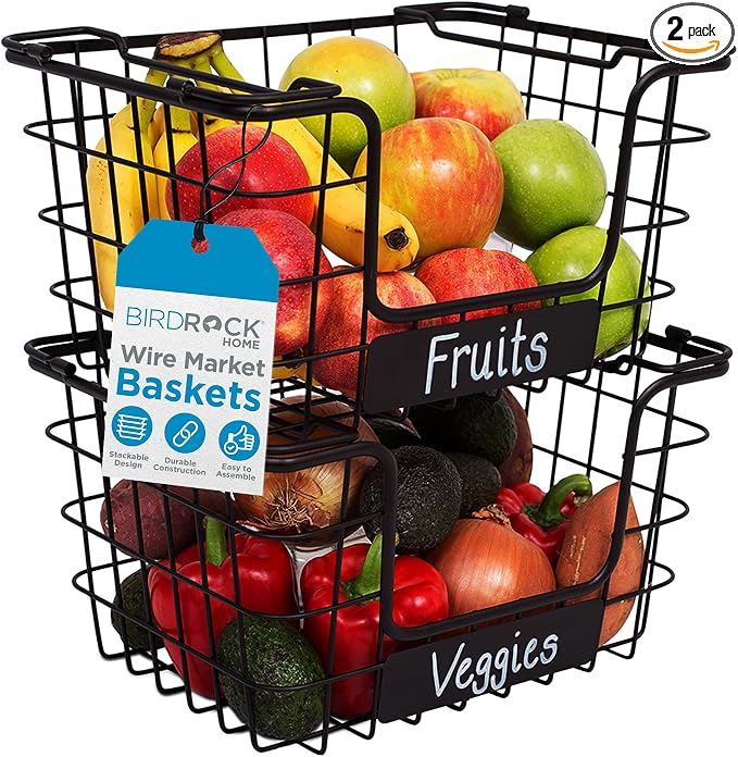 BIRDROCK HOME Stacking Wire Market Baskets by BIRDROCKHOME