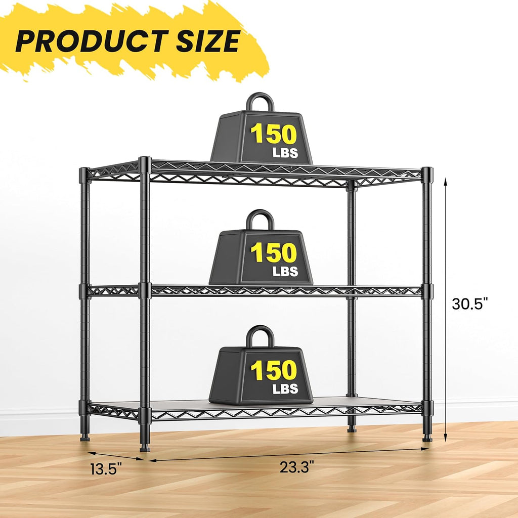 3-Tier Storage Shelves 450LBS Metal Shelving Unit, Adjustable Wire