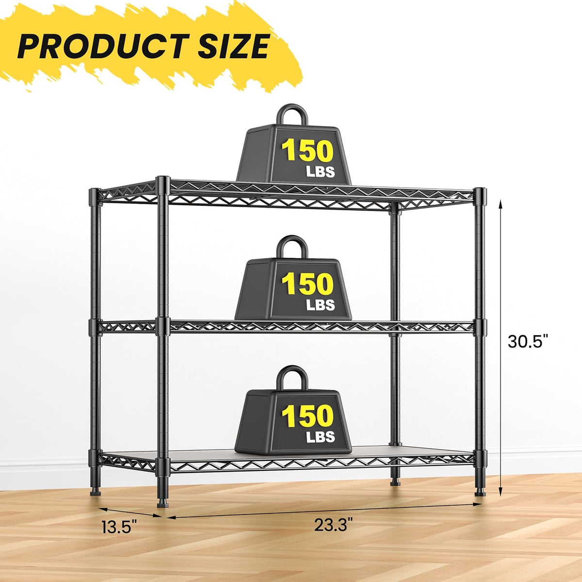 3-Tier Storage Shelves 450LBS Metal Shelving Unit, Adjustable Wire