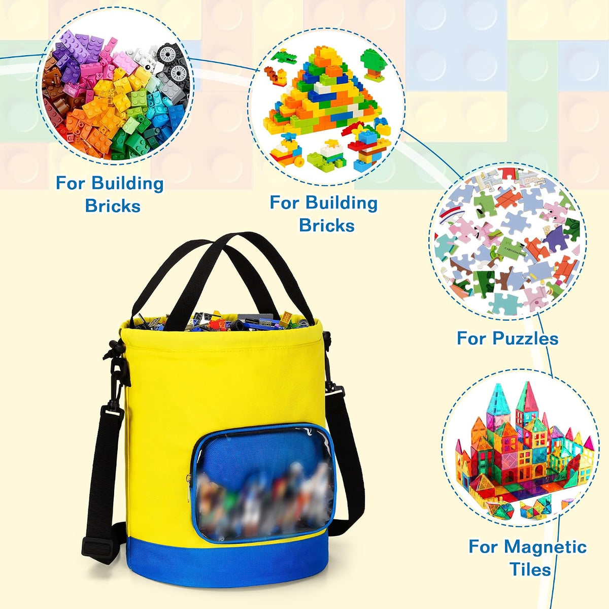 Rexmica Drawstring Toy Storage Organizer Bag for Building Bricks