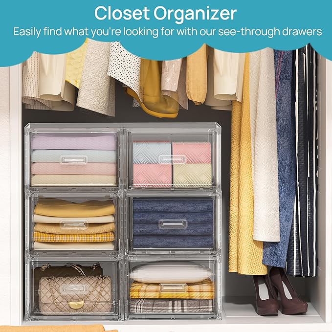 Vtopmart 9 Pack 18QT Clear Stackable Storage Drawers, Easily Assemble Closet - Image 4
