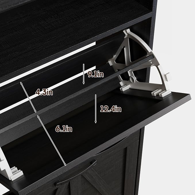 Shoe Cabinet with 4 Flip Drawers, Farmhouse Shoe Storage Cabinet - Image 5