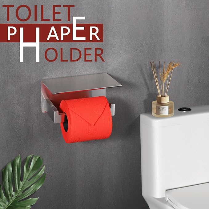LANC Toilet Paper Holder with Shelf Brushed Nickel Toilet Tissue Roll Holder - Image 3