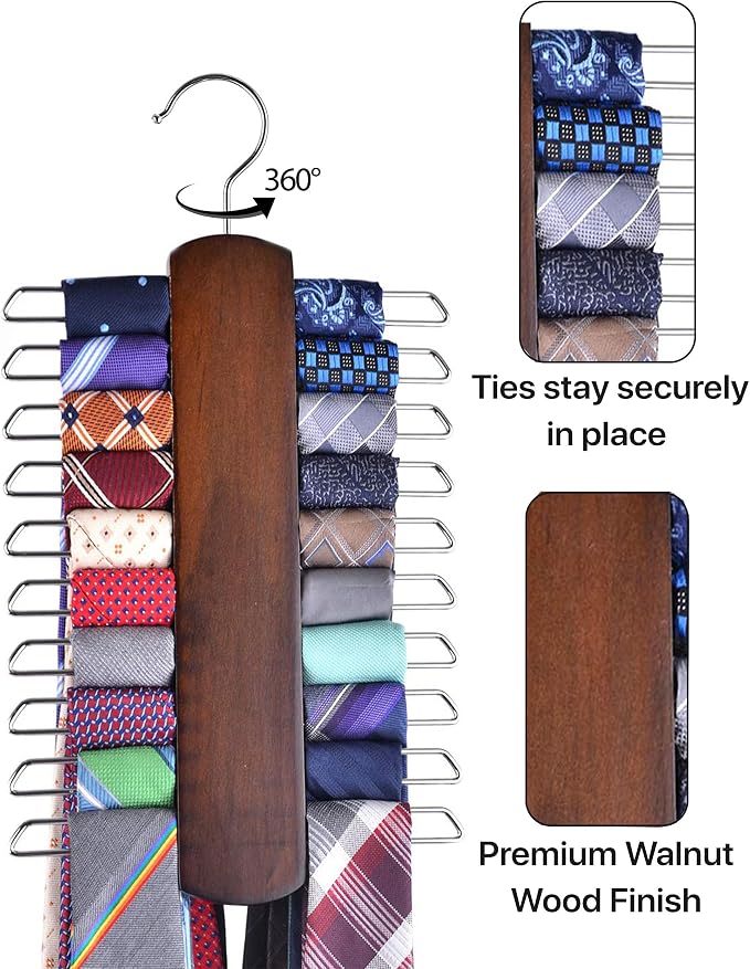 Umo Lorenzo Premium Wooden Tie and Belt Hanger - Image 3