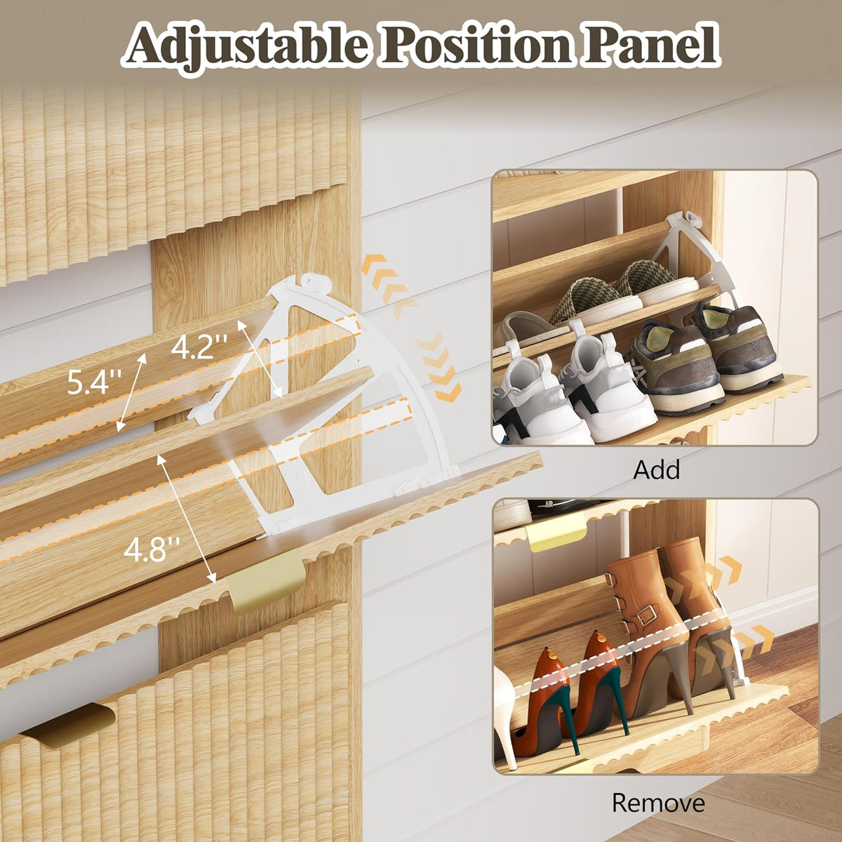 Shoe Cabinet Storage for Entryway with 2 Flip Drawers, Fluted Narrow