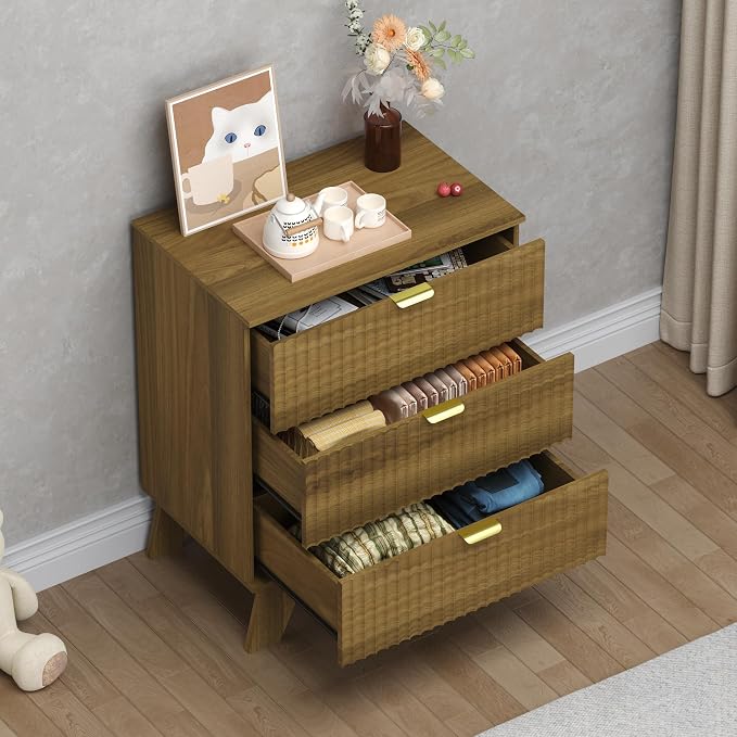 Fluted 3 Drawer Dresser, 30.3" Tall Compact Modern Boho Chest of Drawers - Image 4