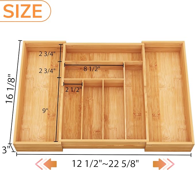 BAMEOS 3" Deepth Expandable Drawer Organizer, Deep Flatware Organizer, - Image 3