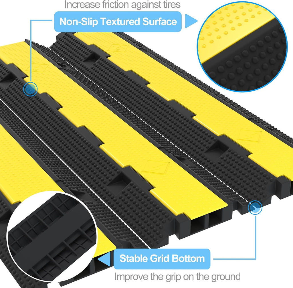 3 Packs 2-Channel Rubber Cable Protector Cover Ramp & Speed Bump