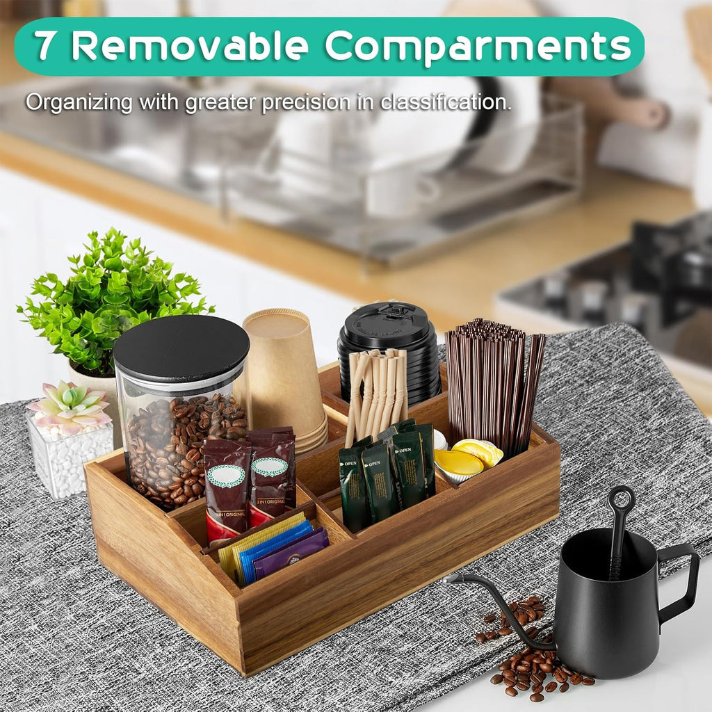 ALELION Acacia Wood Coffee Station Organizer for Countertop - 7