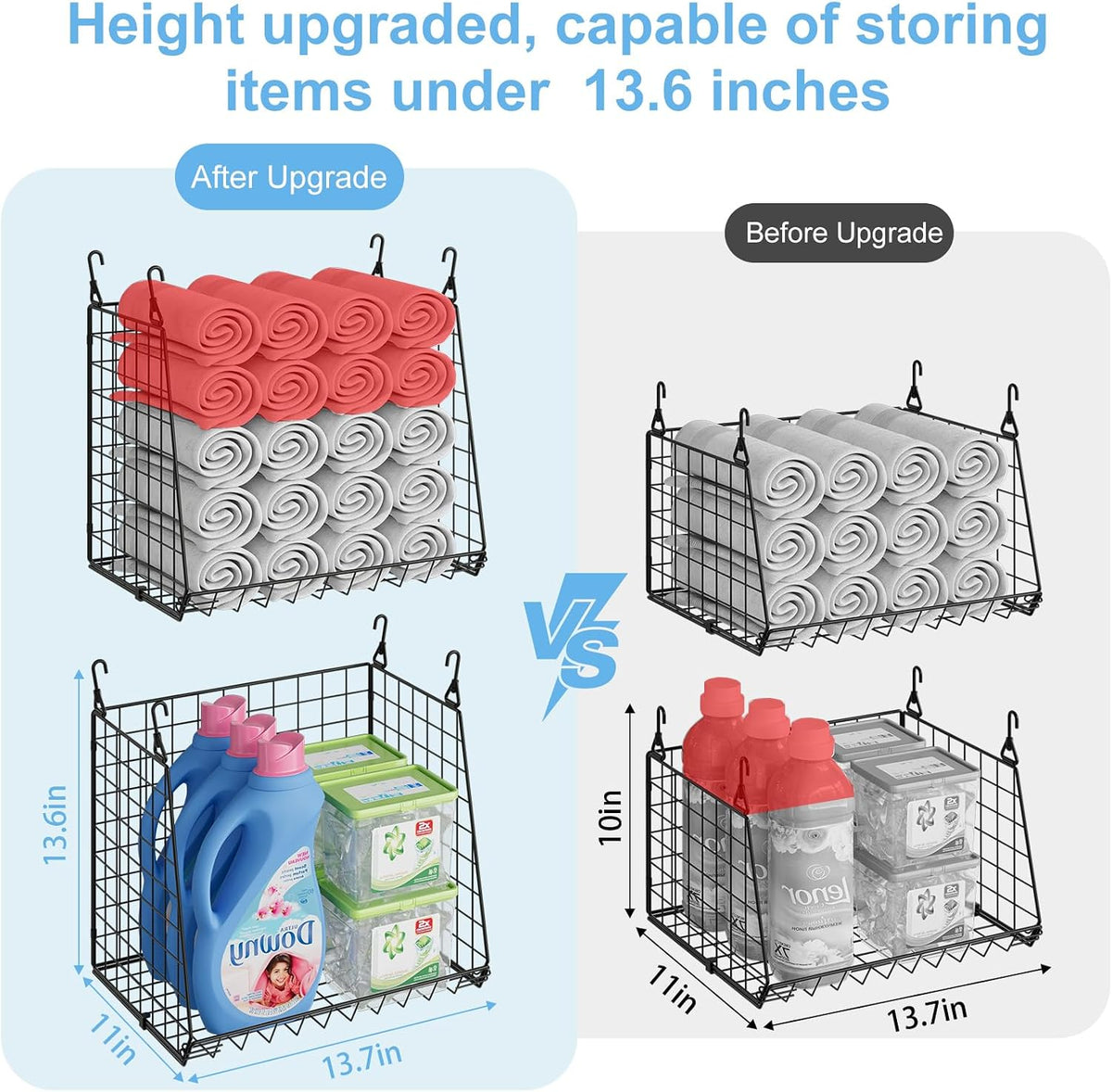 3-Pack Extra-Tall 13.6'' Hanging Laundry Basket Organizer, Foldable