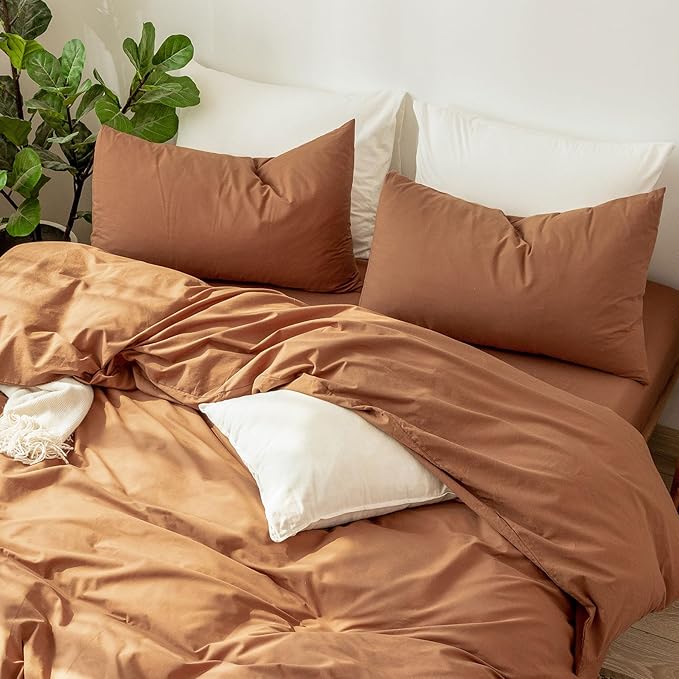 MooMee Bedding Pillowcases Pack of 2 100% Washed Cotton Linen Like Textured - Image 5