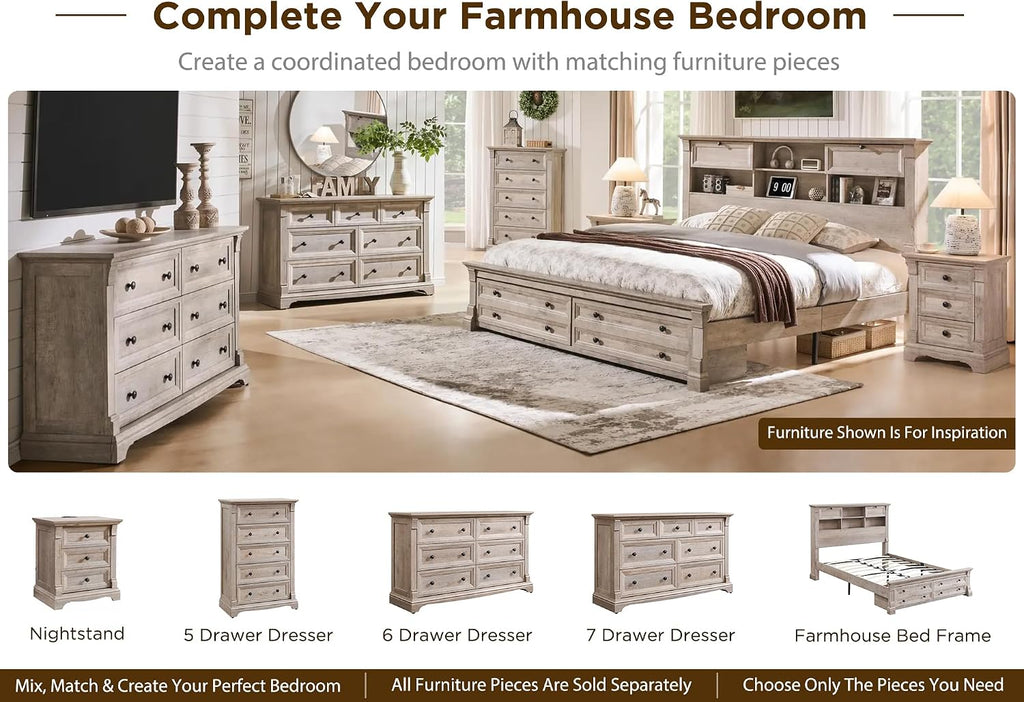T4TREAM Farmhouse 5 Tall Drawers Dresser for Bedroom 47"H Chests of