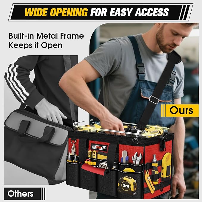 16-Inch Heavy Duty Tool Bag, 19-Pockets Tool Box Organizer, Portable Toolbag - Image 4