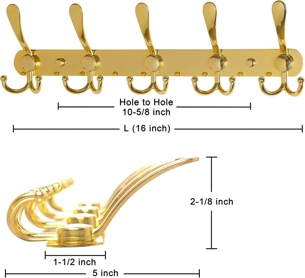 Coat Rack Wall Mounted - 5 Tri Hooks, Heavy Duty, Stainless Steel