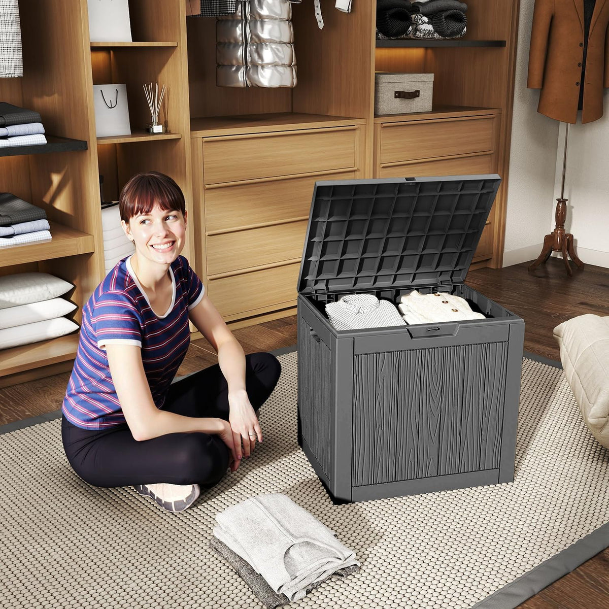 35 Gallon Outdoor Deck Box, Lockable Waterproof Outdoor Storage Boxes