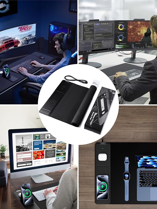 TopMade Mouse Pad with 15W Wireless Charging & Phone Holder, 31.5" x 15.75" XXL - Image 9